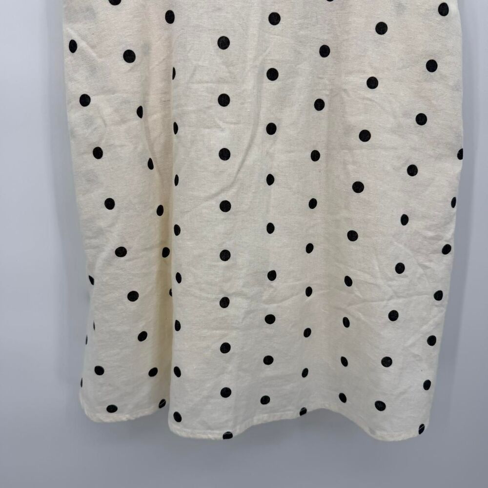 Old Navy Cream & Black Polka Dot Linen Blend Tie Shoulder Mini Dress Size Medium - Picture 3 of 9
